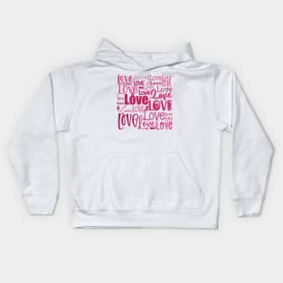 Love is the biggest word , Valentine graphic greeting in pink and red with cute cats Kids Hoodie